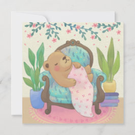 Teddy Bear on Vintage Armchair Illustration サンキューカード