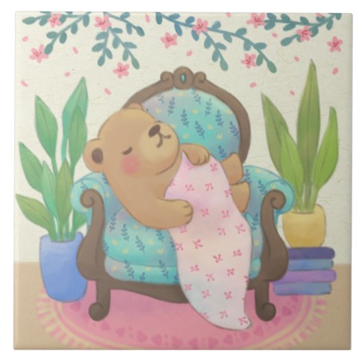 Teddy Bear on Vintage Armchair Illustration タイル (正面)