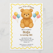 Teddy Bear One Year of Magic First Birthday  招待状 (正面)