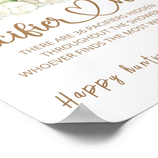 Teddy bear Pacifier hunt baby shower game poster ポスター (角)