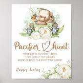 Teddy bear Pacifier hunt baby shower game poster ポスター (正面)