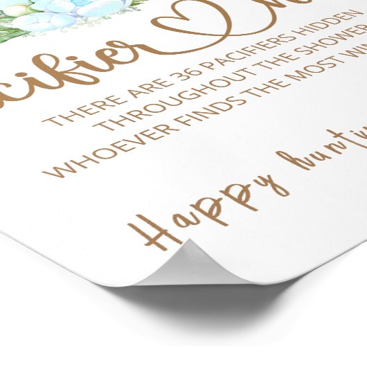 Teddy bear Pacifier hunt baby shower game poster ポスター (角)