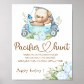 Teddy bear Pacifier hunt baby shower game poster ポスター (正面)