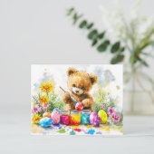  Teddy Bear Painting Easter Eggs ポストカード (スタンド正面)
