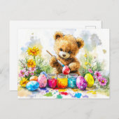  Teddy Bear Painting Easter Eggs ポストカード (正面/裏面)