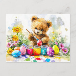  Teddy Bear Painting Easter Eggs ポストカード