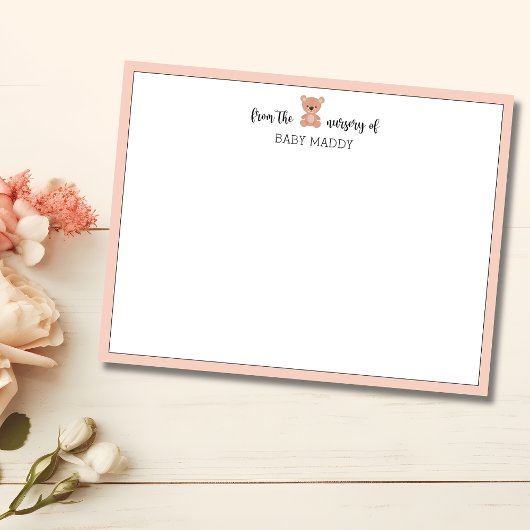 Teddy Bear Pale Pink Nursery Stationery Note Card 招待状