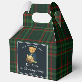Teddy bear party favors green plaid personalized フェイバーボックス