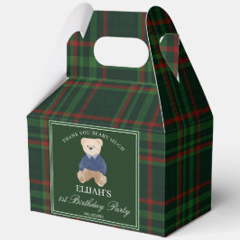 Teddy bear party favors green plaid personalized フェイバーボックス