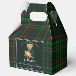 Teddy bear party favors green plaid personalized フェイバーボックス