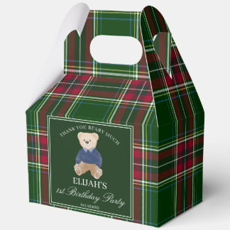 Teddy bear party favors green plaid personalized フェイバーボックス