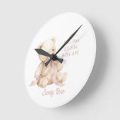 Teddy Bear Pastel Champagne  Gold Baby Girl  ラウンド壁時計 (傾斜)