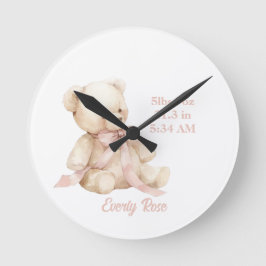 Teddy Bear Pastel Champagne  Gold Baby Girl  ラウンド壁時計