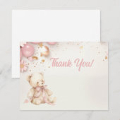 Teddy Bear Pastel Pink Champagne Gold Baby Girl サンキューカード (正面/裏面)