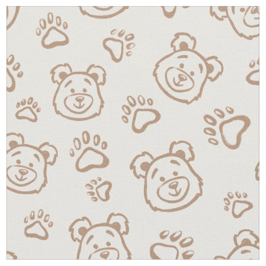 Teddy Bear Paws Boho Boy Baby Kids Neutral Beige ファブリック (クローズアップ)