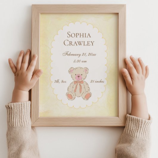 Teddy Bear Personalized Birth Info Nursery ポスター