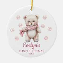 Teddy Bear Personalized Girl's First Christmas セラミックオーナメント