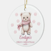 Teddy Bear Personalized Girl's First Christmas セラミックオーナメント (左)