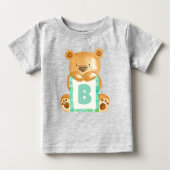 Teddy Bear Personalized Monogram Watercolor  ベビーTシャツ (正面)