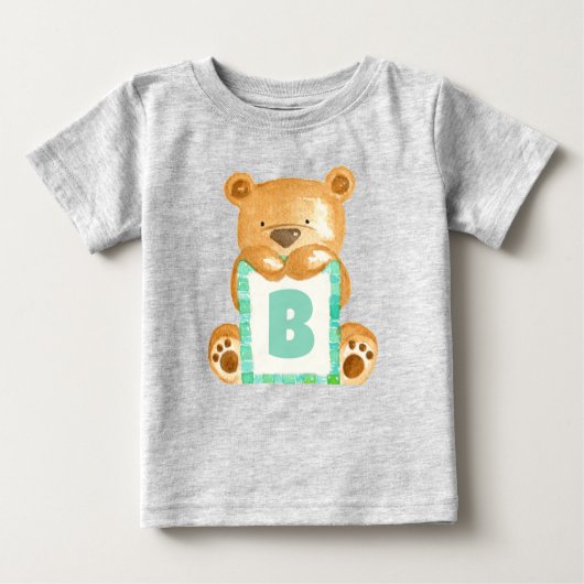 Teddy Bear Personalized Monogram Watercolor  ベビーTシャツ (正面)