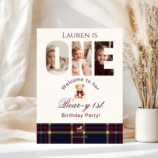 Teddy Bear Photo Beary 1st Birthday Welcome ポスター