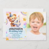 Teddy Bear Photo Birthday 4th for boy's 招待状 (正面)