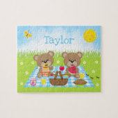 Teddy Bear Picnic Boy Blue Gingham ジグソーパズル (横)