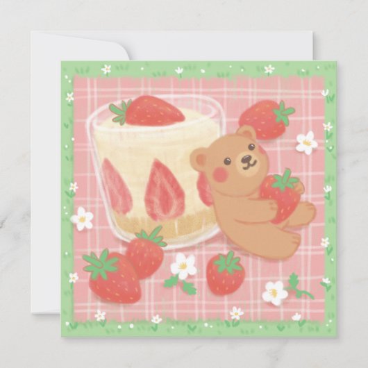 Teddy Bear Picnic with Strawberries サンキューカード (正面)