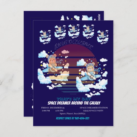 Teddy Bear Pilot Airplane Art ポストカード (正面/裏面)