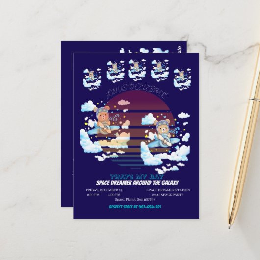 Teddy Bear Pilot Airplane Art ポストカード (正面/裏面インサイチュ)