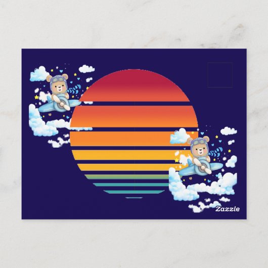 Teddy Bear Pilot Airplane Art ポストカード (裏面)