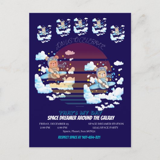 Teddy Bear Pilot Airplane Art ポストカード (正面)