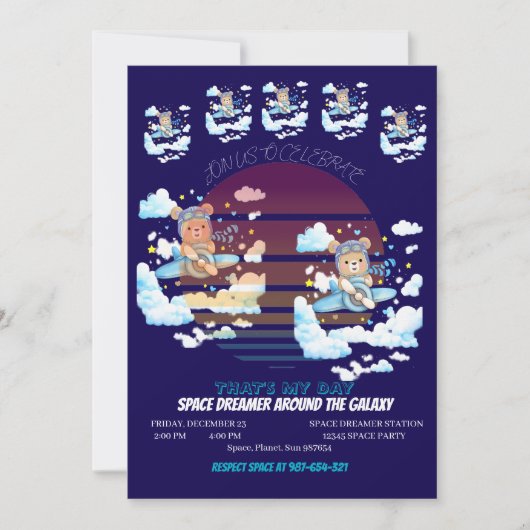 Teddy Bear Pilot Airplane Art 招待状 (正面)