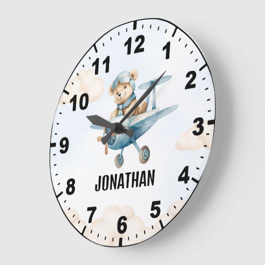 Teddy Bear Pilot in a Sky Adventure ラージ壁時計 (傾斜)