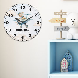 Teddy Bear Pilot in a Sky Adventure ラージ壁時計