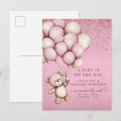 Teddy Bear Pink Baby Girl Budget Pregnancy Reveal 案内ポストカード (正面/裏面)