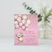 Teddy Bear Pink Baby Girl Budget Pregnancy Reveal 案内ポストカード (スタンド正面)