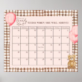 Teddy Bear Pink Baby Shower Due Date Calendar ポスター (正面)