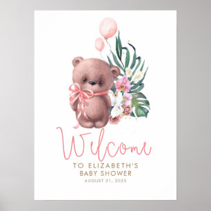 Teddy Bear Pink Baby Shower Welcome Sign ポスター