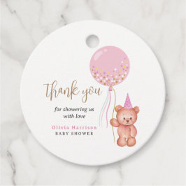 Teddy Bear Pink Balloon Girl Baby Showerありがとう フェイバータグ