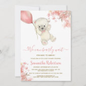 Teddy Bear Pink Balloon Girl Baby Shower写真 招待状 (正面)