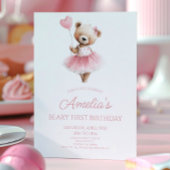 Teddy Bear Pink Beary First 1st Birthday Party 招待状
