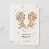 Teddy Bear Pink Blue Balloons性別の表示 サンキューカード (正面)