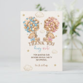 Teddy Bear Pink Blue Balloons性別の表示 サンキューカード (スタンド正面)