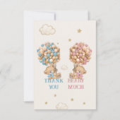 Teddy Bear Pink Blue Balloons性別の表示 サンキューカード (裏面)