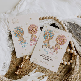 Teddy Bear Pink Blue Balloons性別の表示 サンキューカード