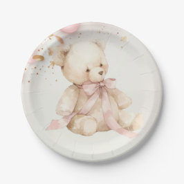 Teddy Bear Pink Champagne Gold Party Plates ペーパープレート