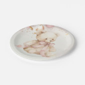 Teddy Bear Pink Champagne Gold Party Plates ペーパープレート (アングル)