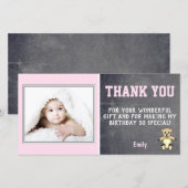 Teddy Bear Pink Girl誕生日ありがとうPhoto Card サンキューカード (正面/裏面)