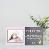 Teddy Bear Pink Girl誕生日ありがとうPhoto Card サンキューカード (スタンド正面)